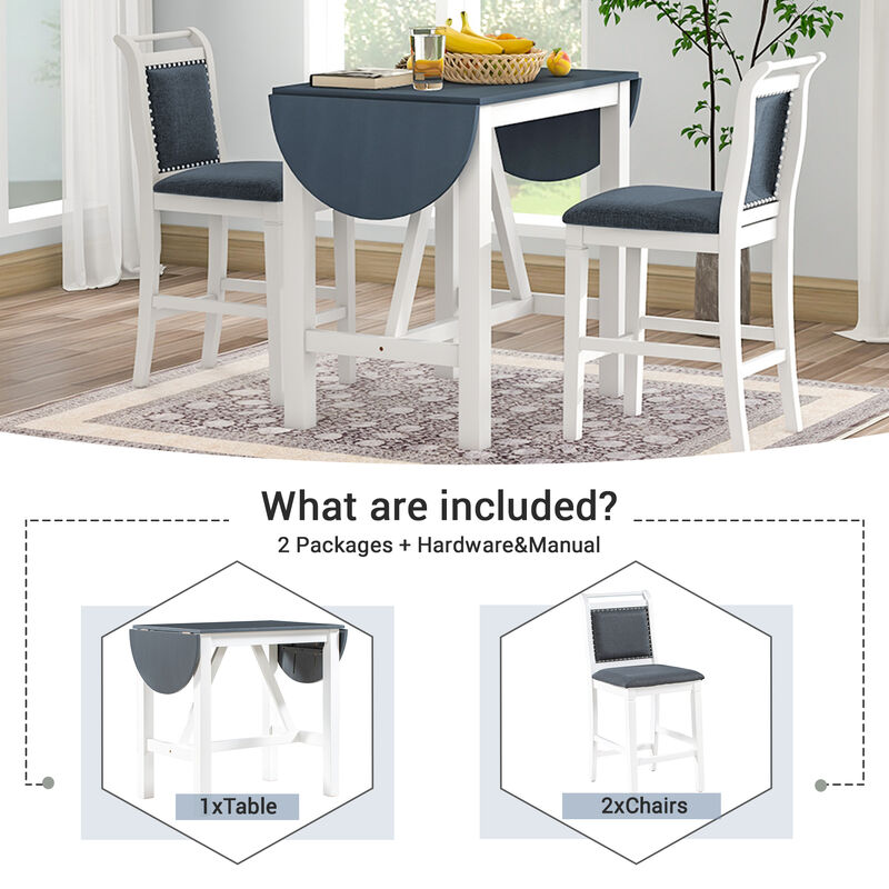 Merax  3-Piece Wood Counter Height Drop Leaf Dining Table Set