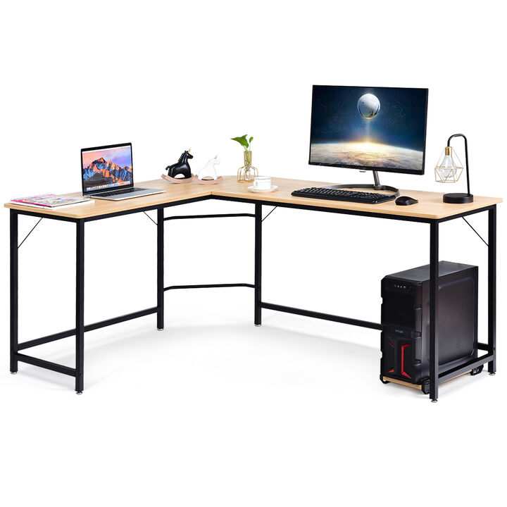 Costway L-Shaped Computer Desk Corner Workstation Study Gaming Table Home Office-Black