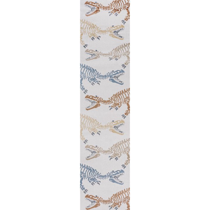 Kingdarr T-Rex Modern Kids Machine-Washable Cream/Multi 2 ft. x 8 ft. Runner Rug