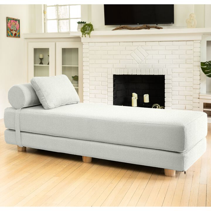 Jaxx Avida Daybed � Fold Out Queen Sleeper � Premium Boucle: Sleek and Modern Lounge for Relaxing and Overnight Guests