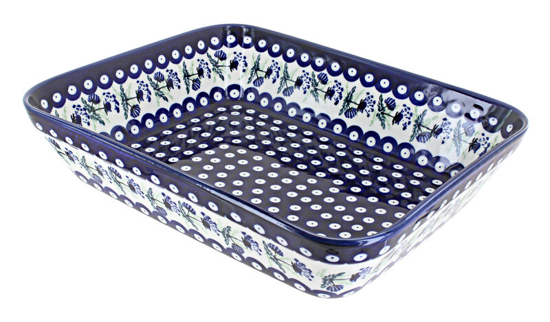 Blue Rose Polish Pottery Mosaic Flower Lasagna Dish