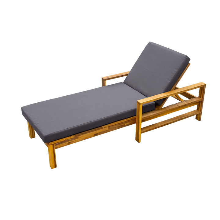 Merax Acacia Wood Outdoor Lounge Chair with Adjustable Backrest