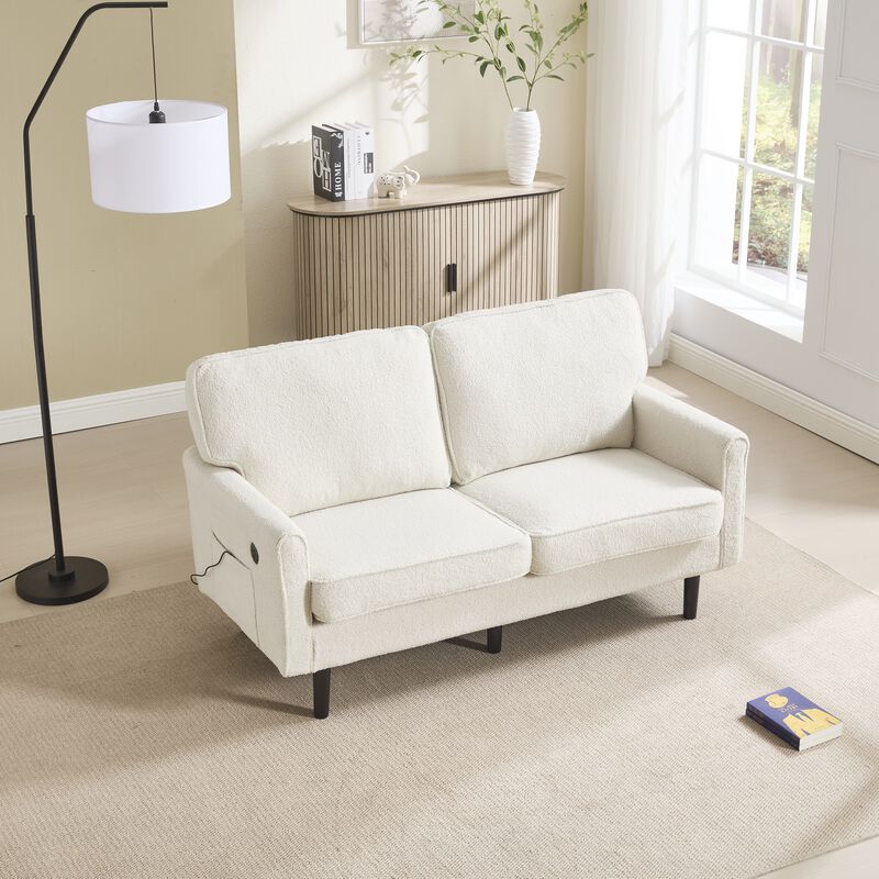 Mondawe Bouclé Loveseat Sofa, 2 Seater Small Sofa Couches with USB & Removable Pillow Cover