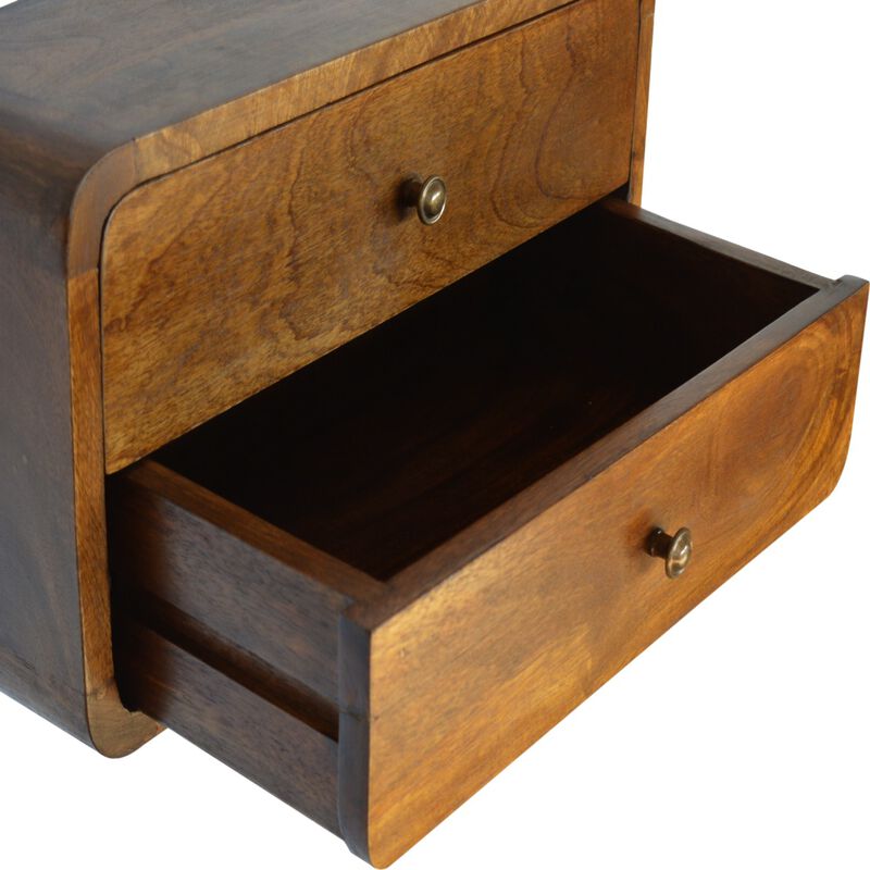 Solid Wood Curved Chestnut Wall Mounted 2 Drawer Nightstand