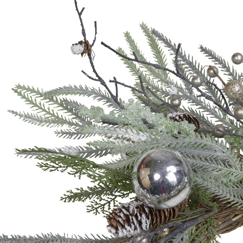 28" Artificial Pine Frosted Christmas Wreath with Silver Berries-Unlit