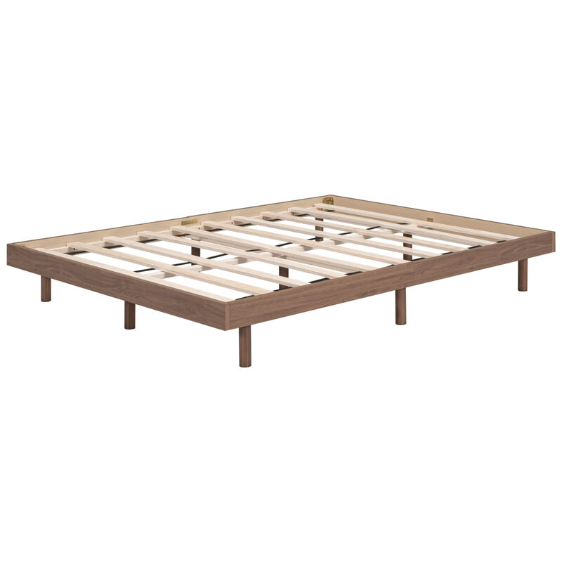 Modern Design Full Floating Platform Bed Frame For Walnut Color