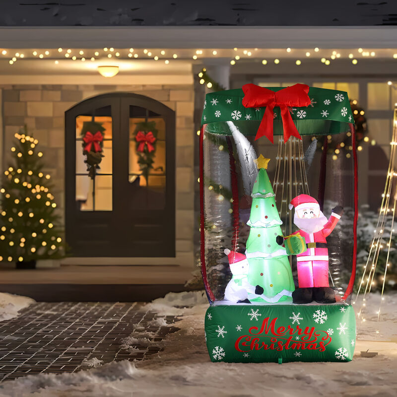 LuxenHome 6Ft Holiday Santa Display Present Inflatable with Lights
