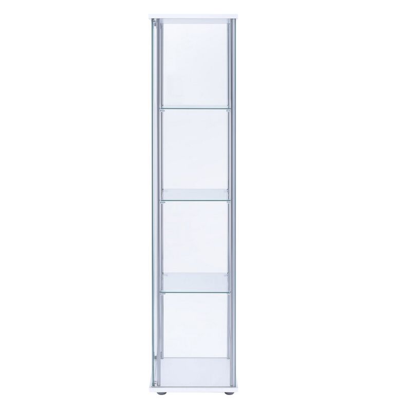 Glass and Metal Curio Cabinet with 4 Shelves, Clear and White-Benzara