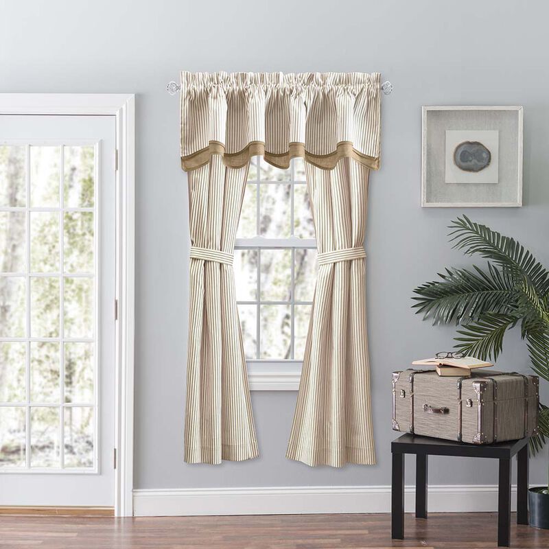 Ellis Curtain Plaza Classic Ticking Stripe Printed 3" Rod Pocket Tailored Panel Pair with Tiebacks