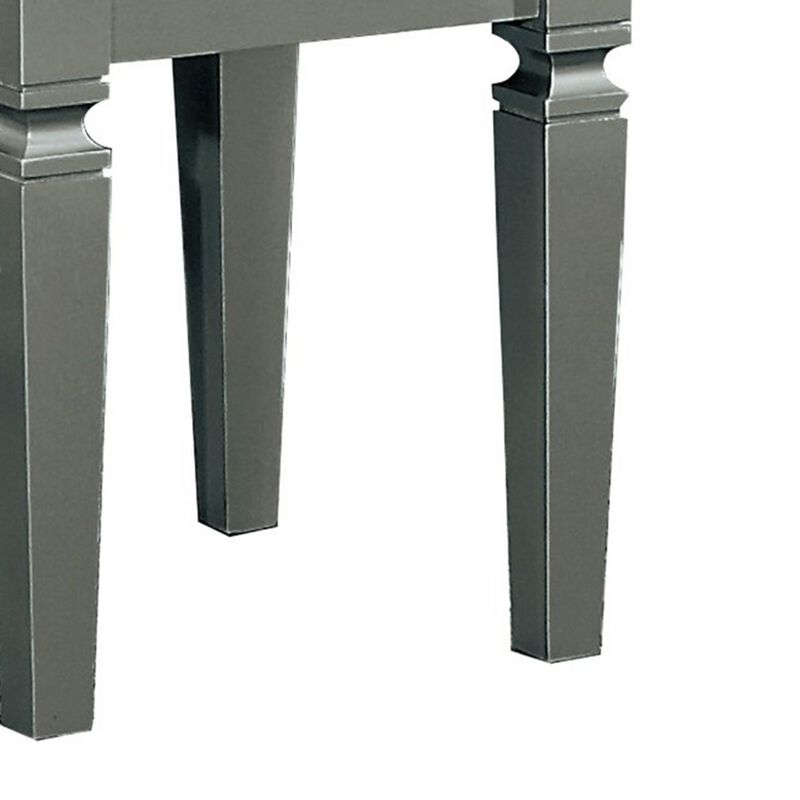 Wooden Vanity Stool With Faux Leather Tufted Seat, Gray-Benzara
