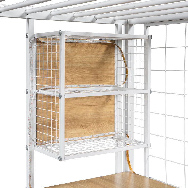Merax Metal Loft Bed with LED and Storage Staircase