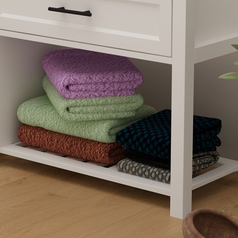 FUFU&GAGA 6-Drawer Storage Cabinet with Open Bamboo Shelf and Elegant Finish (55" W x 35.4" H x 15.7" D),White