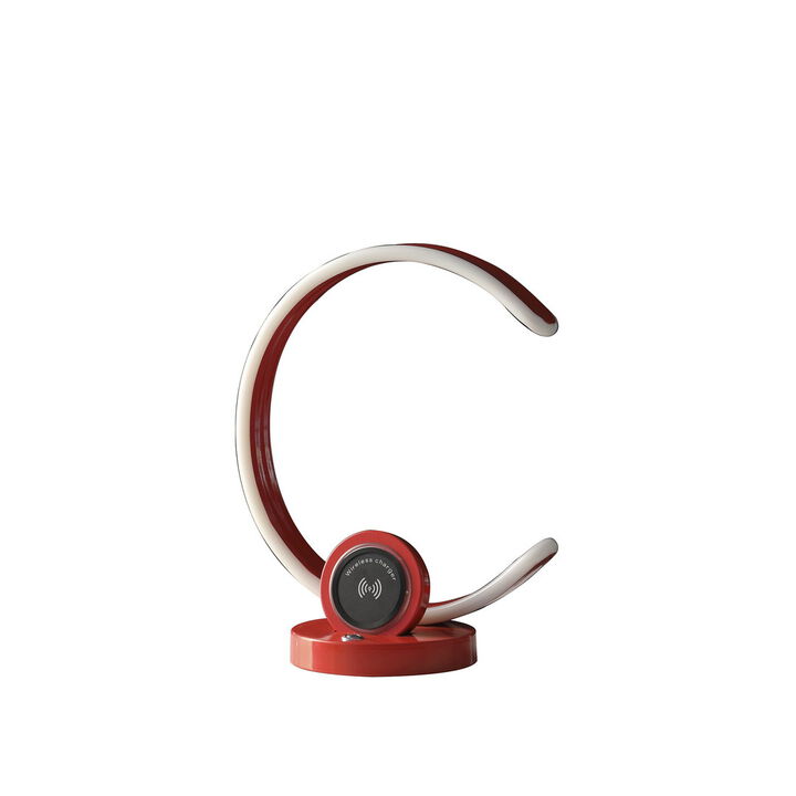 13.25" In Modern C Shape LED with USB/Wireless Charger Port And Touch Dimmer Bright Red Table Lamp