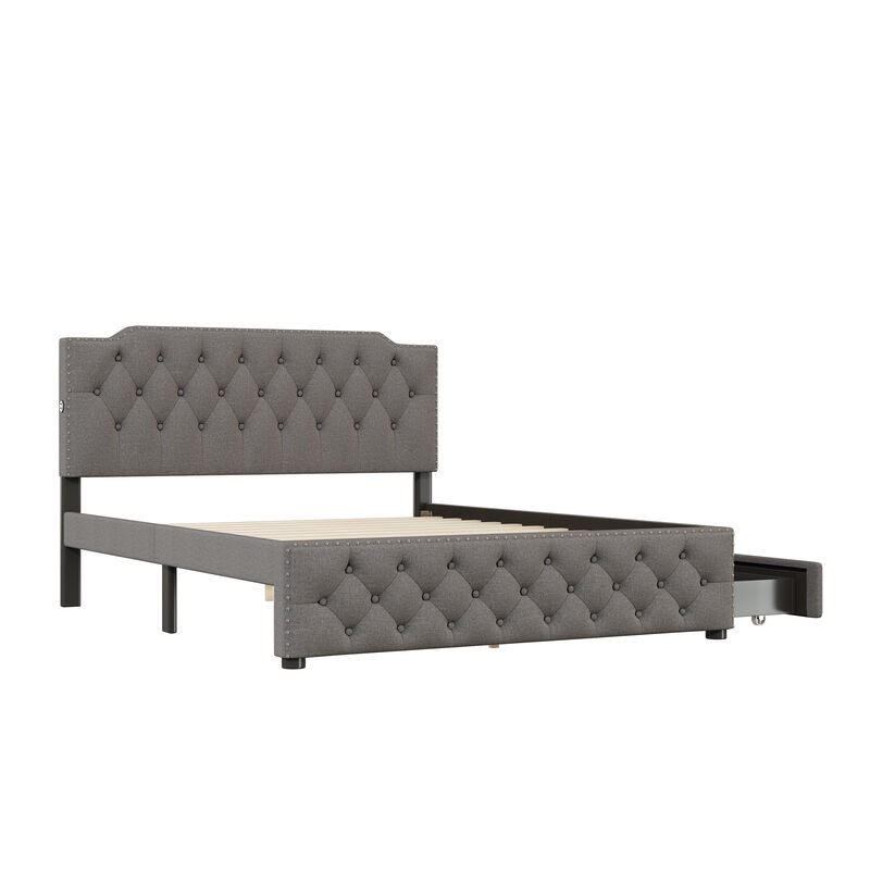 Merax Upholstered Platform Bed with 2 Drawers