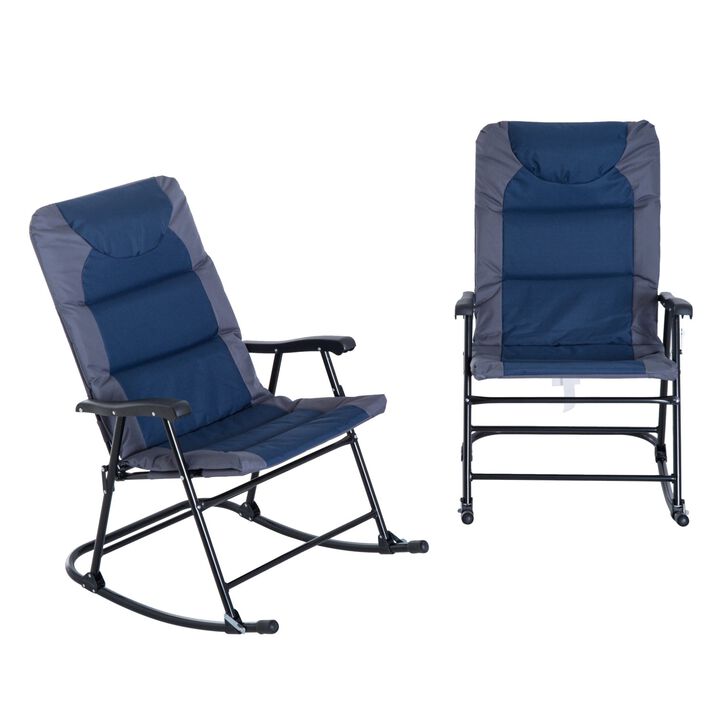 Navy & Grey Porch Pair: 2-Piece Padded Outdoor Rocking Chair Set
