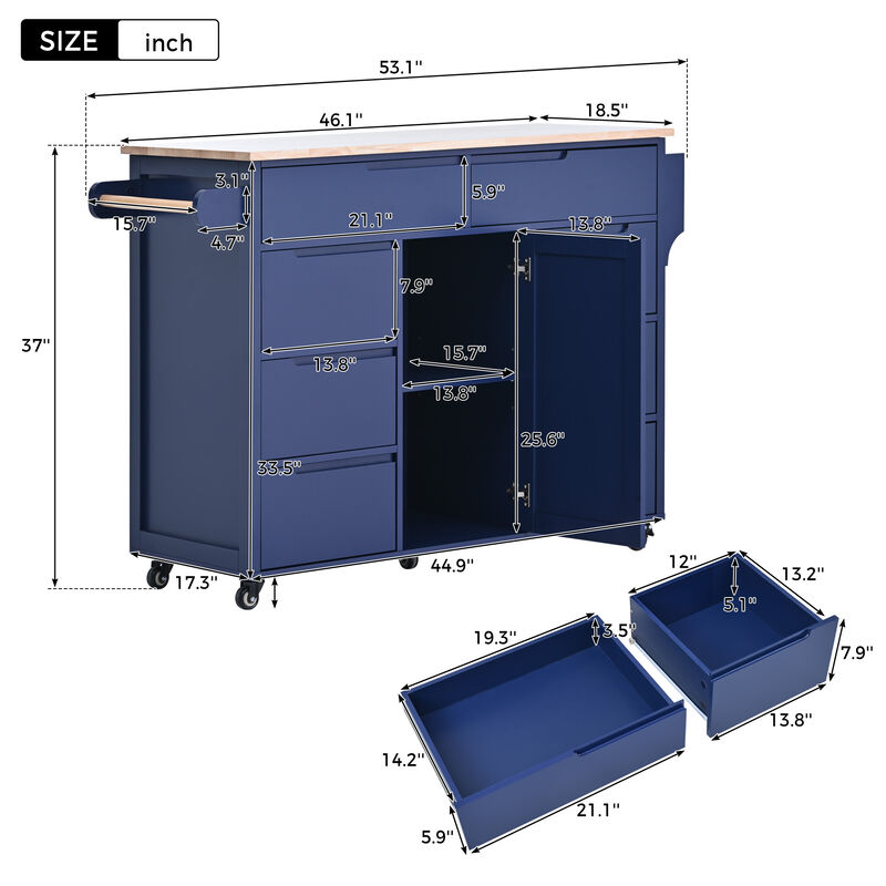 Merax Kitchen Cart with Rubber Wood Countertop