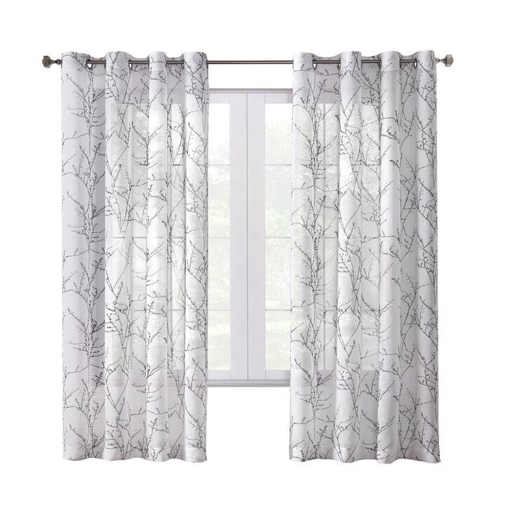 Habitat Liberty Whimsical Branch Motif Light Filtering Grommet Curtain Panel for Livingroom 52" x 63" White