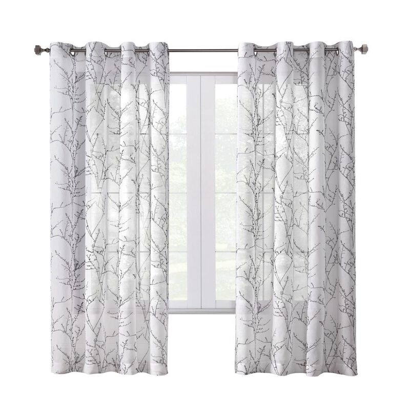 Habitat Liberty Whimsical Branch Motif Light Filtering Grommet Curtain Panel for Livingroom 52" x 63" White