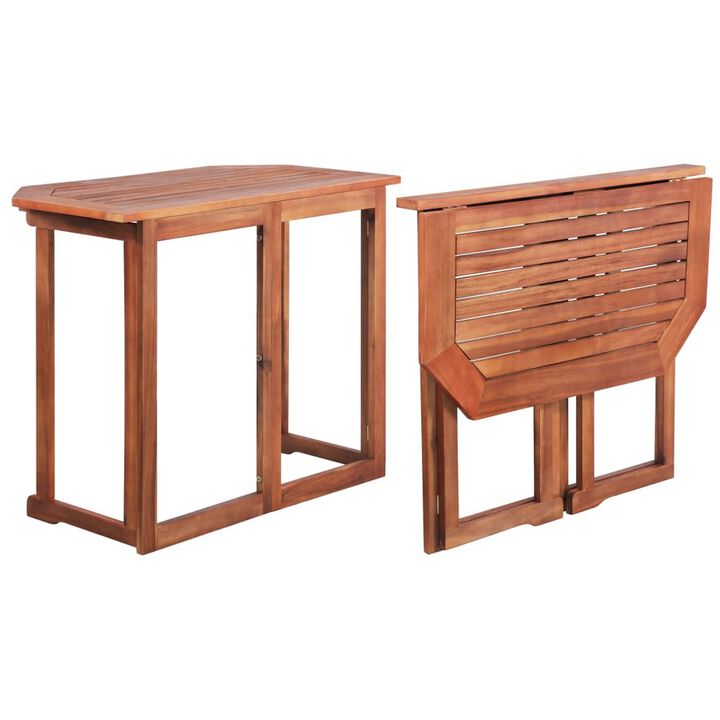 Outdoor Bistro Table, Foldable Design, 35 Inch Brown Solid Acacia Wood - Benzara