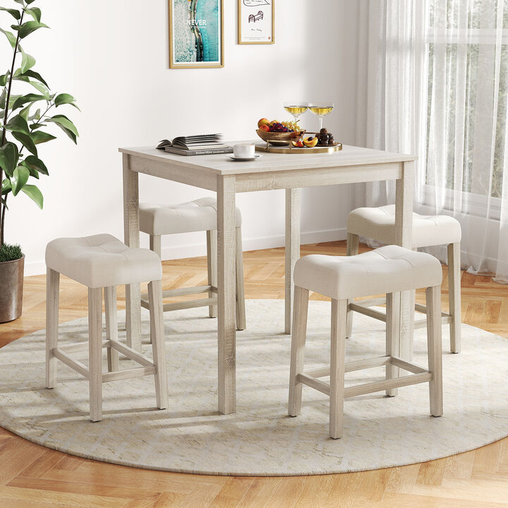 5-Piece Bar Table Set with Square Table and 4 Padded Stools for Kitchen or Home Bar