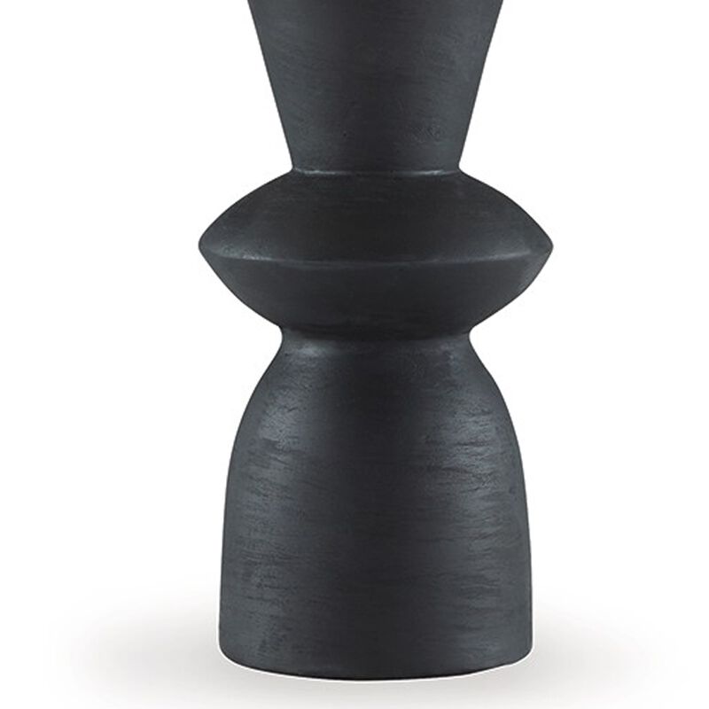 25 Inch Table Lamp Set of 2, Black Sculptural Solid Base, Drum Hardback - Benzara