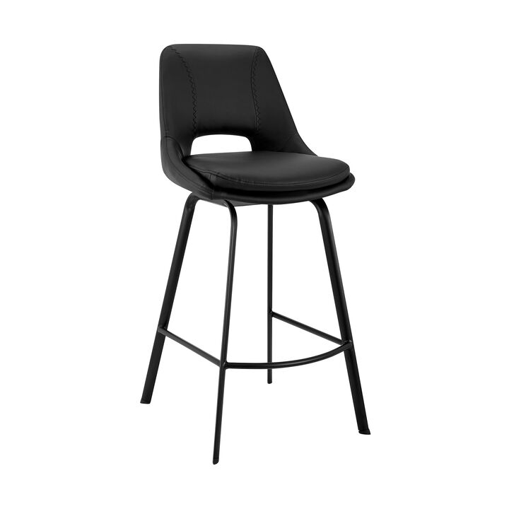 30 Inch Open Back Leatherette Swivel Bar Stool, Black-Benzara