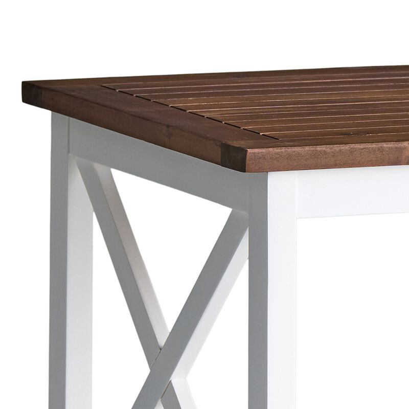 Side End Table, 20 Inch Square Rustic Farmhouse Brown White Wood - Benzara