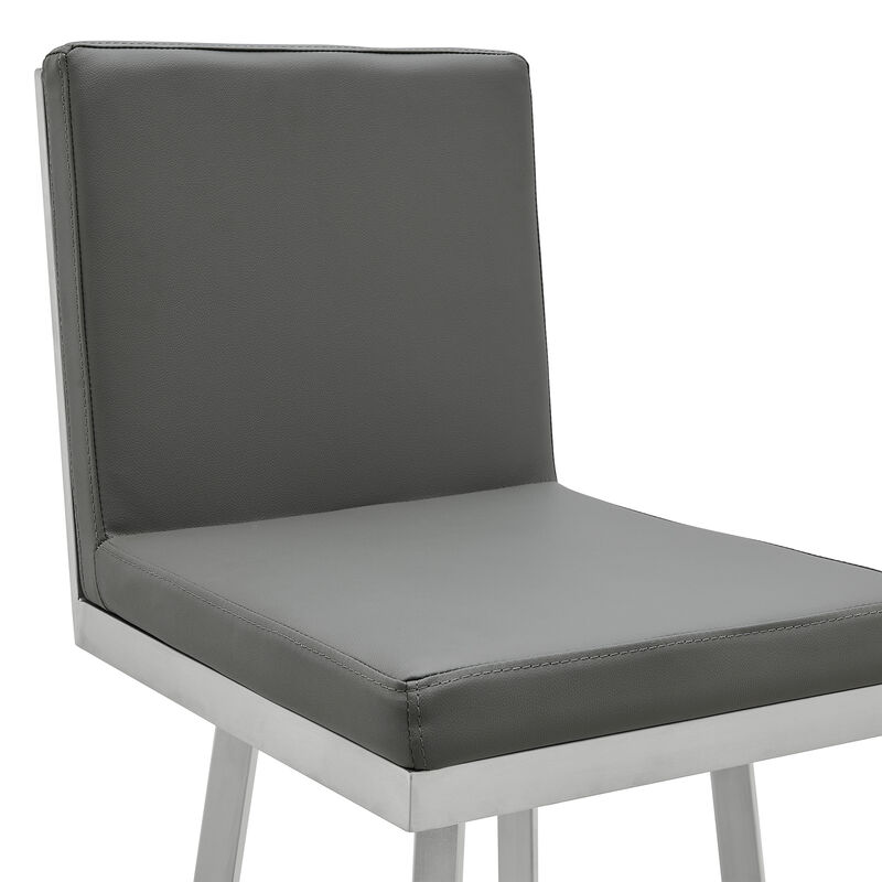 30 Inch Swivel Vegan Faux Leather Cushion Bar Stool, Gray-Benzara
