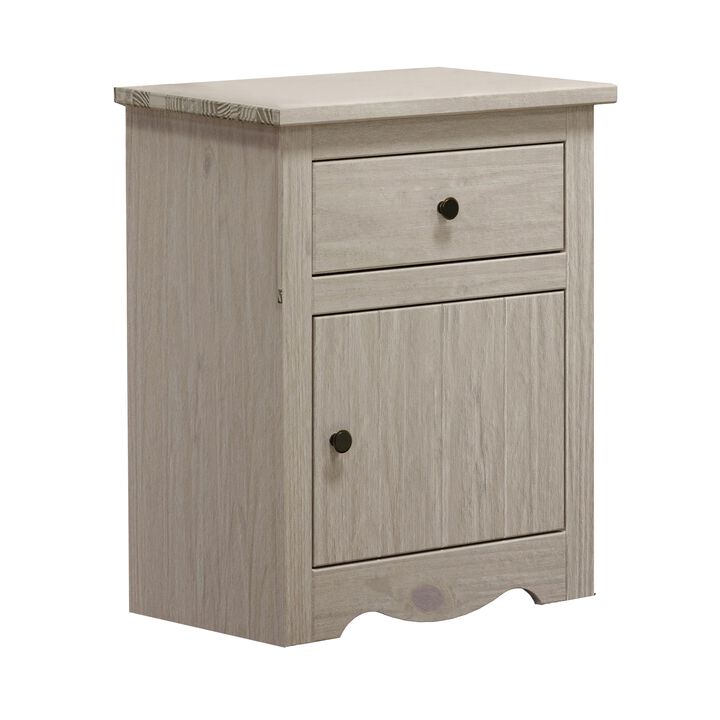 Stav Nightstand, 1 Drawer and Door, 25 Inch, Plank Style, White Solid Wood