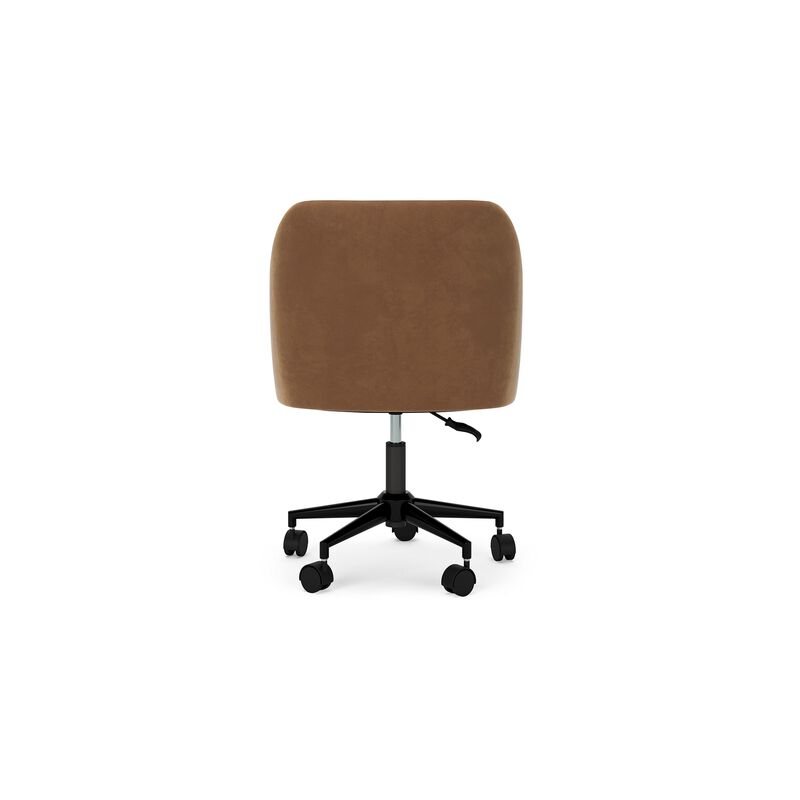 Anny Rolling Swivel Office Chair, Adjustable Seat Height, Brown Velvet - Benzara