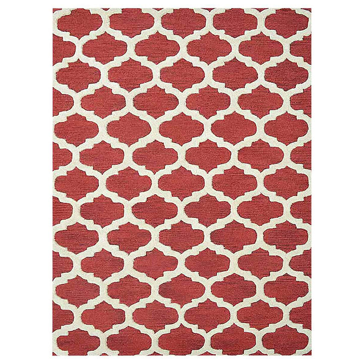 RUGSOTIC CARPETS HAND TUFTED WOOL ECO-FRIENDLY AREA RUGS  - 5'x8', Rectangle Shape, Red & White, Geometric Modern Design, High Pile Handmade Anti Skid Area Rugs for Living Room, Bed Room (K05101)
