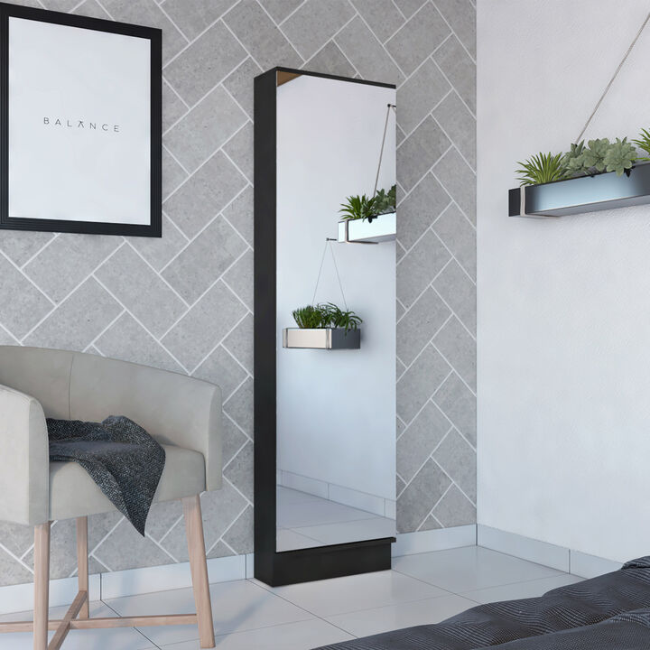 Cassidy Rectangle Tall Shoe Cabinet With Mirror Black Wengue