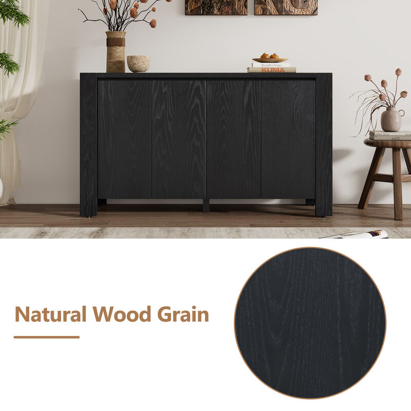 Clihome Buffet Cabinet with Storage, 4-Door Retro Wood Sideboard with Distressed Finish and Adjustable Shelves for Dining Room, Kitchen, and Living Room (Black)