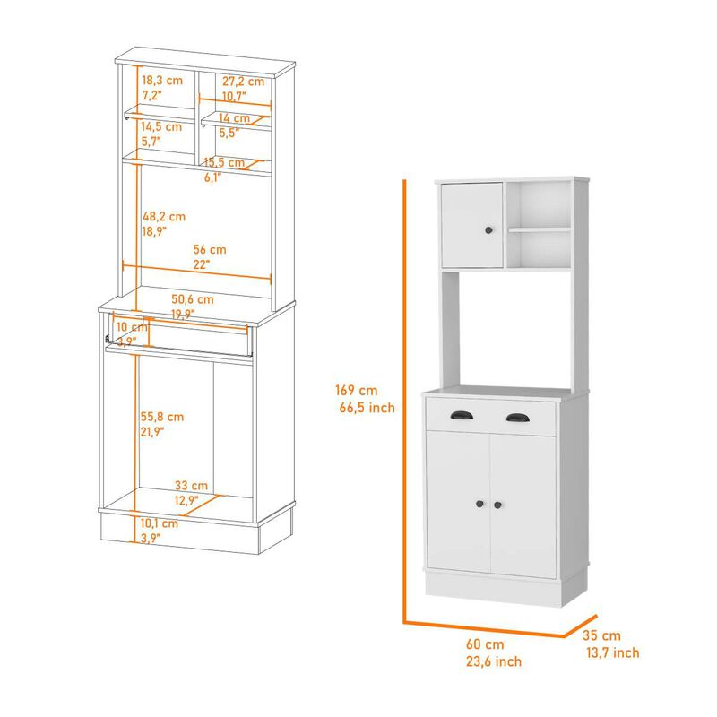 Palmer 2-Door Cabinet Microwave Kitchen Pantry In White