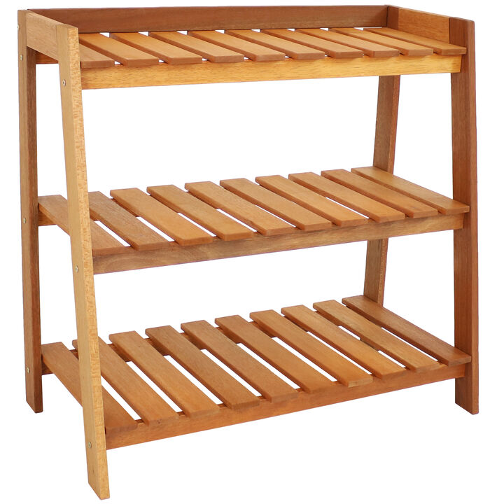 Sunnydaze 3-Tier Meranti Wood Plant Stand with Teak Oil Finish - 36 in