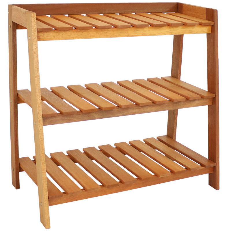 Sunnydaze 3-Tier Meranti Wood Plant Stand with Teak Oil Finish - 36 in