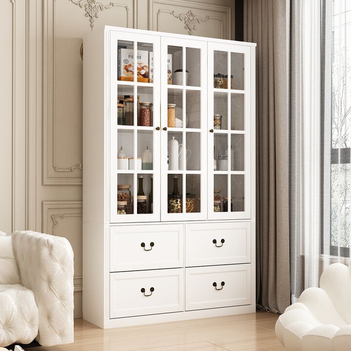 47.2 in. W x 78.7 in. H 8-Shelf Wood Standard Bookcase Bookshelf With Glass Doors, Adjustable Shelves, Drawers