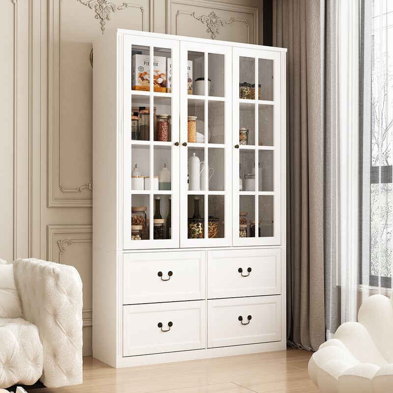 47.2 in. W x 78.7 in. H 8-Shelf Wood Standard Bookcase Bookshelf With Glass Doors, Adjustable Shelves, Drawers