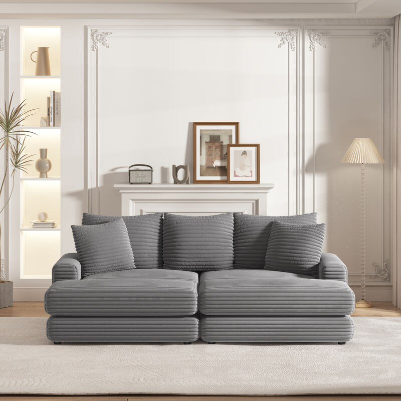 Corduroy 3-Seater Sofa Set with Pillows and Ottoman