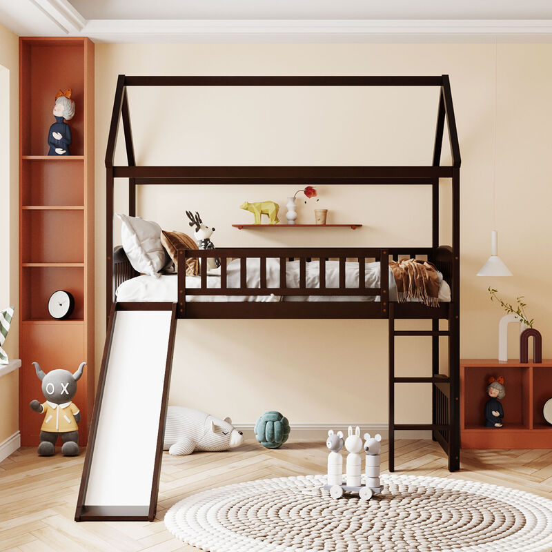 Merax House Bed Loft Bed with Slide