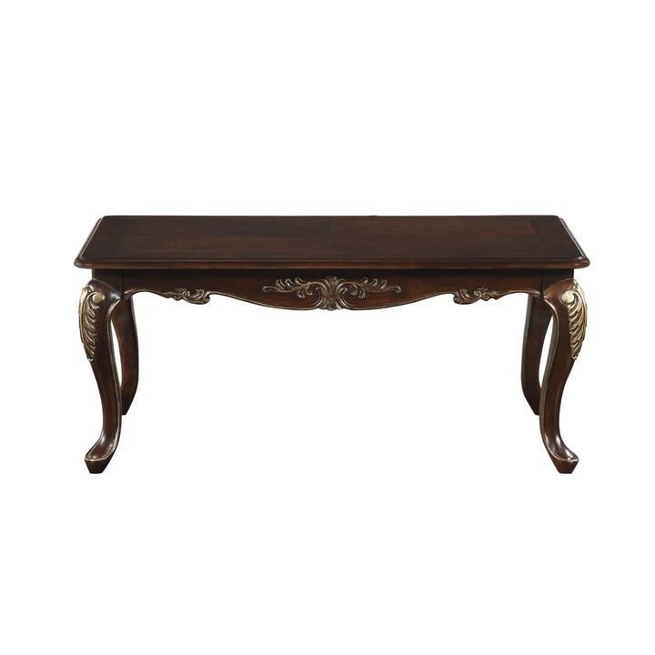 Croy 48 Inch Coffee Table, Rectangular Top, Cabriole Legs, Cherry Brown - Benzara