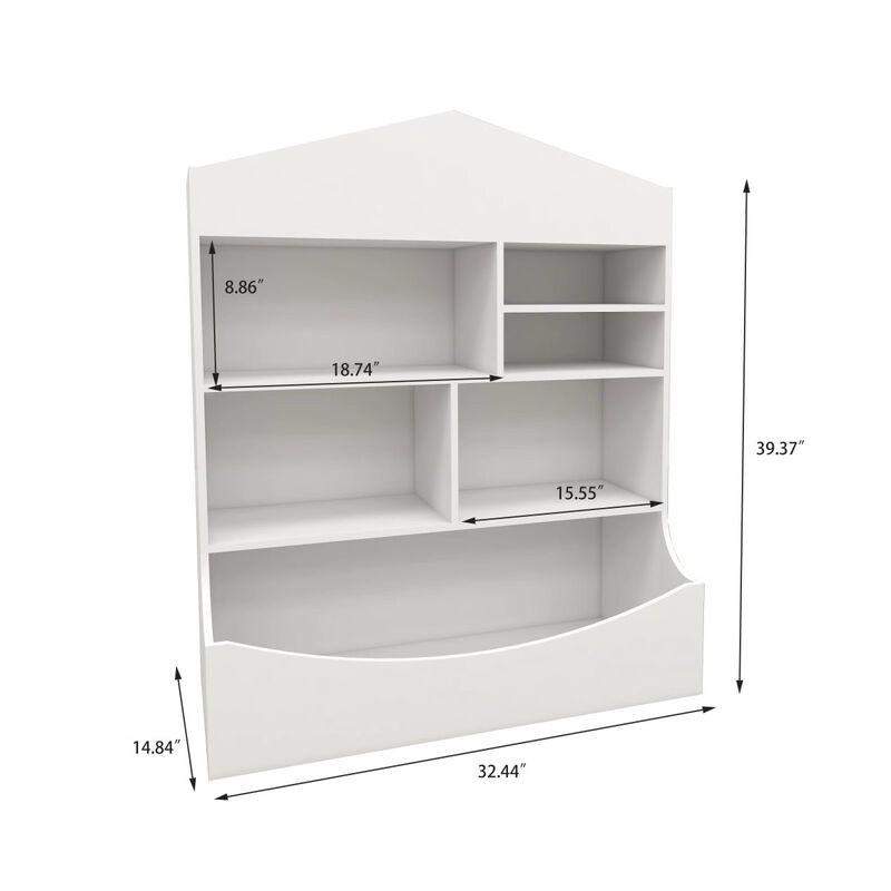 Multi-Functional Children's Bookcase in White, 7 Shelf Display Organizer