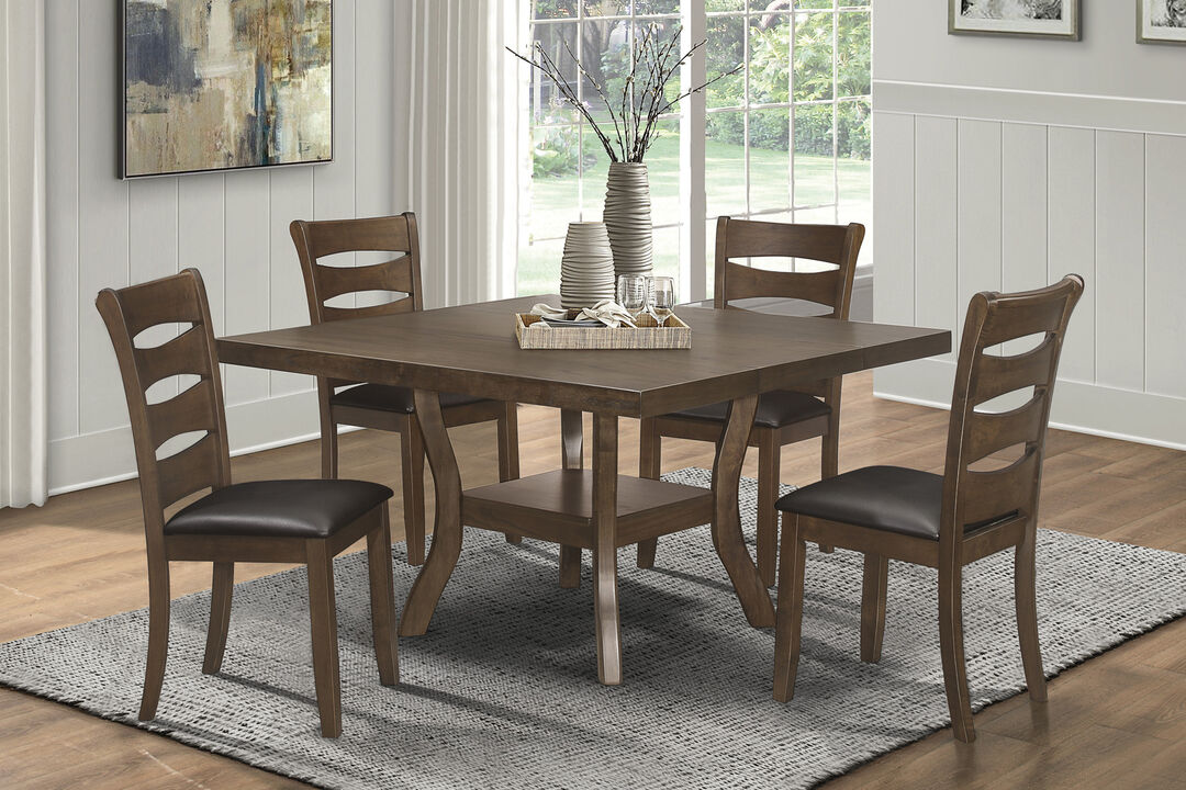 Transitional Brown Finish Dining Table With Lower Display Shelf And Extension Leaf Mindy