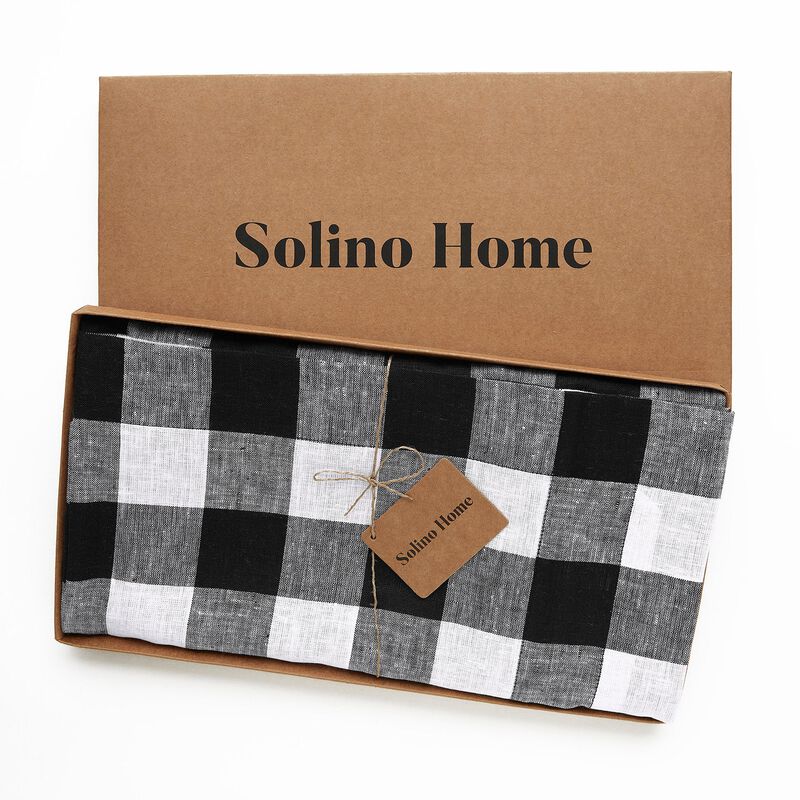 Solino Home 100% Pure Linen Tablecloth | Buffalo Check Dining Table Cloth