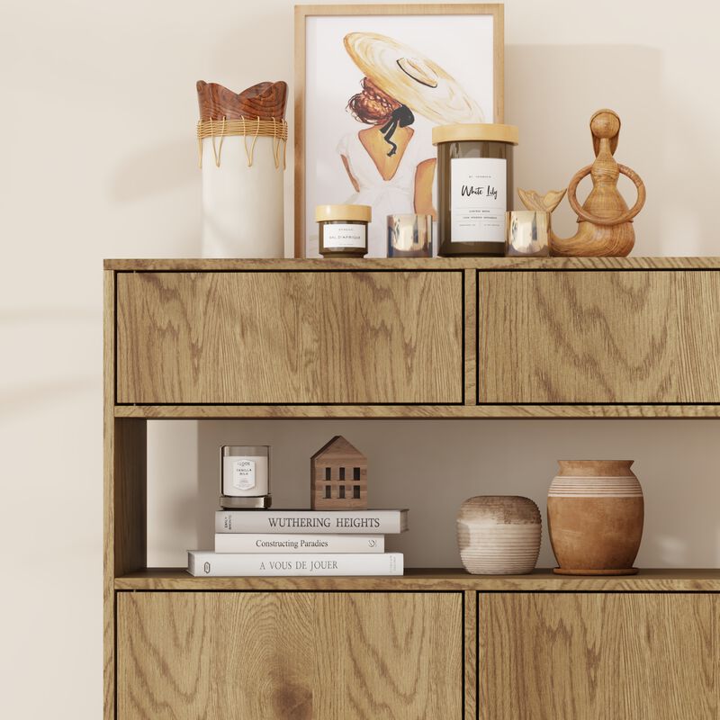 FUFU&GAGA Modern Wooden Pull-Out Drawer Cabinet, P2 MDF, Oak Finish (31.5" W x 35" H x 11.8" D), Oak
