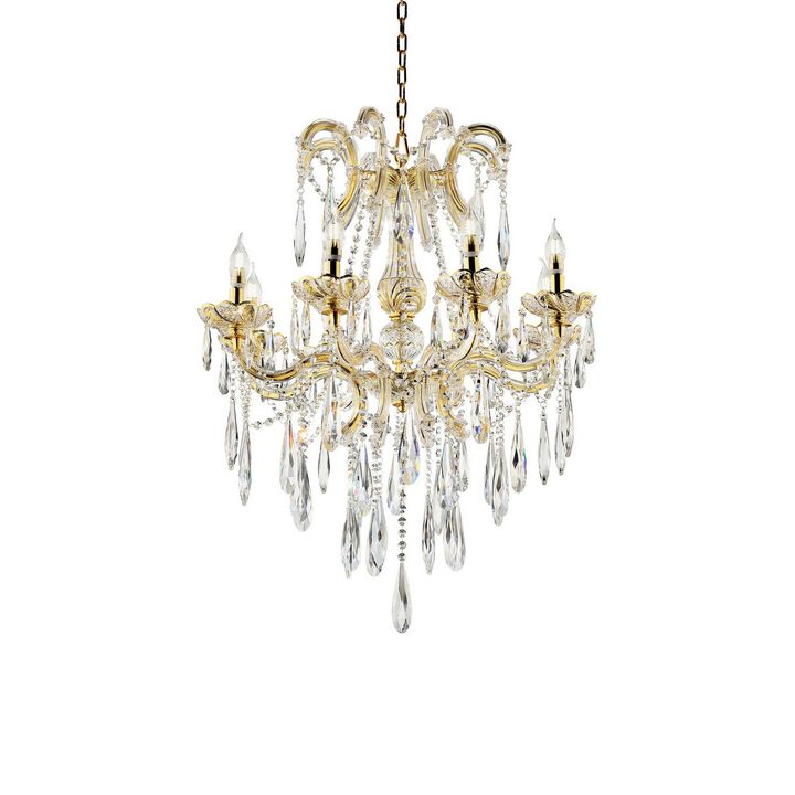 8 Light Metal Chandelier with Crystal Accents, Gold-Benzara
