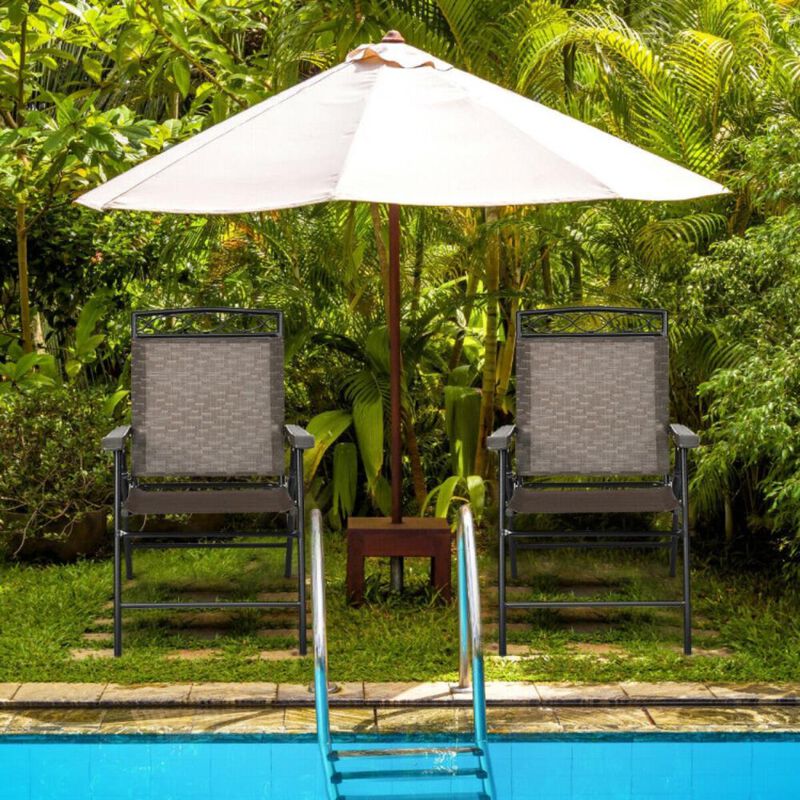 Hivvago Set of 2 Patio Folding Chairs Sling Portable Dining Chair Set with Armrest