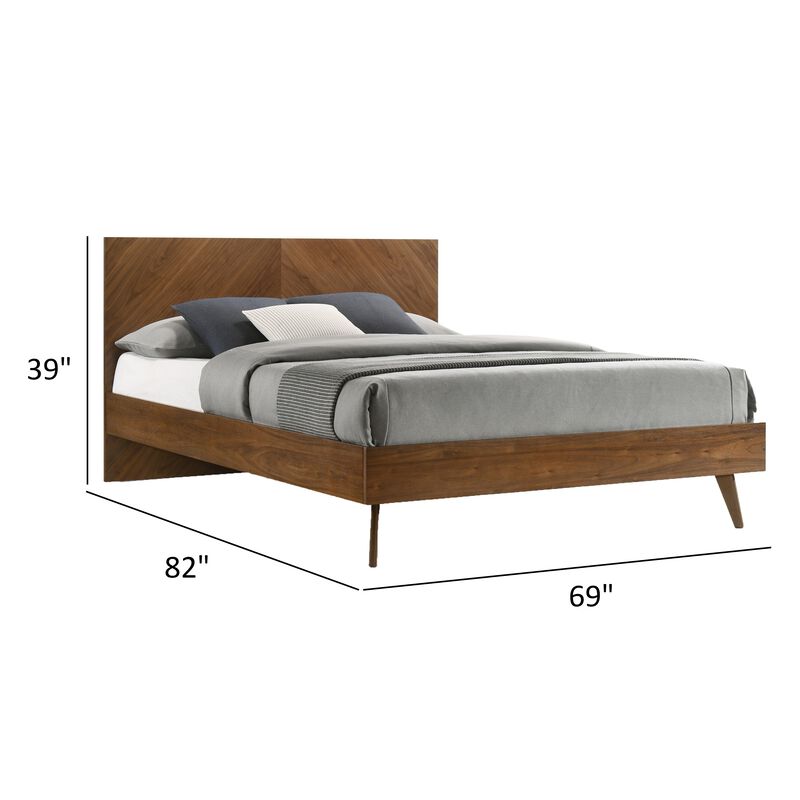 Nova Rem Queen Size Platform Bed, Chevron Pattern Headboard, Walnut Brown - Benzara