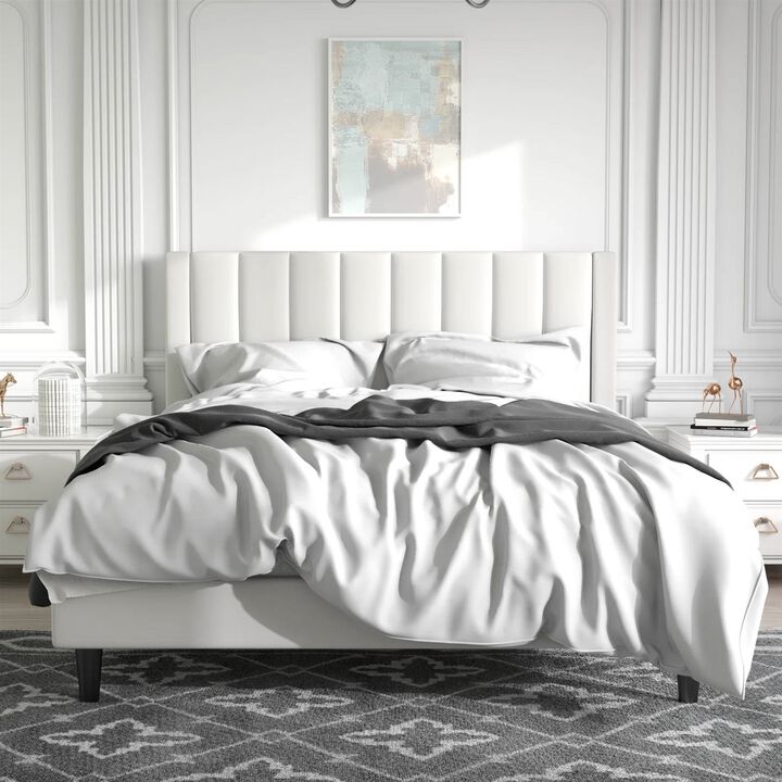 Velvet Upholstered Platform Bed Frame with Headboard
