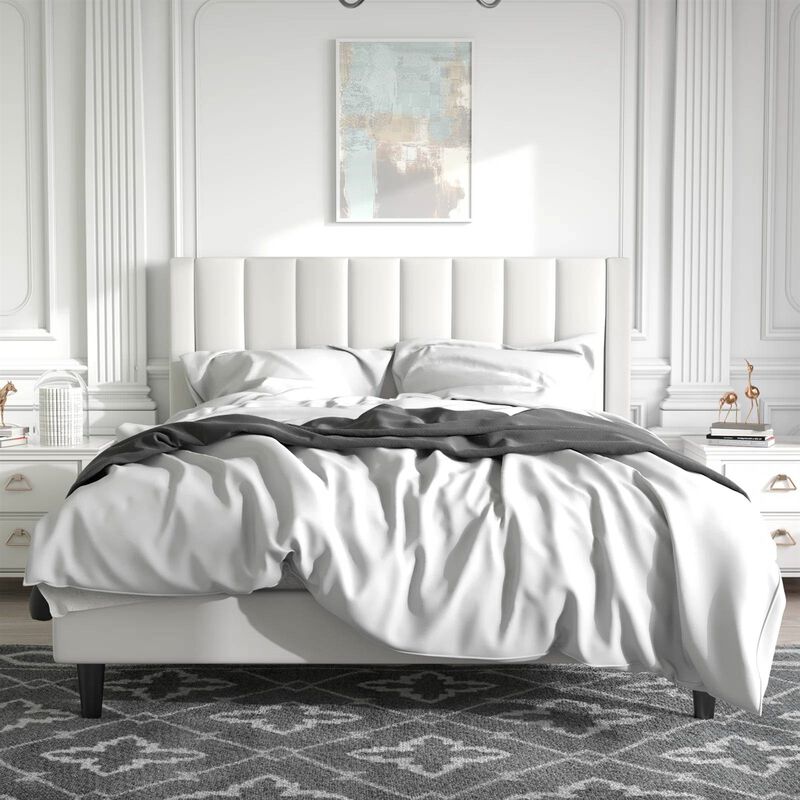 Velvet Upholstered Platform Bed Frame with Headboard